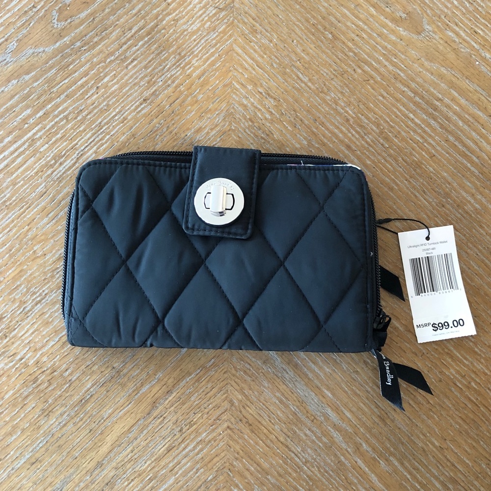 Vera Bradley Black Ultralight RFID Turnlock Wallet